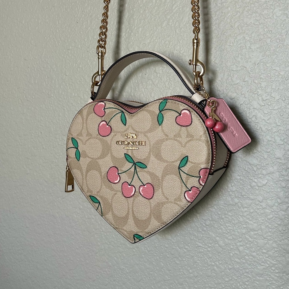 Coach Heart-Shaped Crossbody with Signature Pink Cherry Print 💕